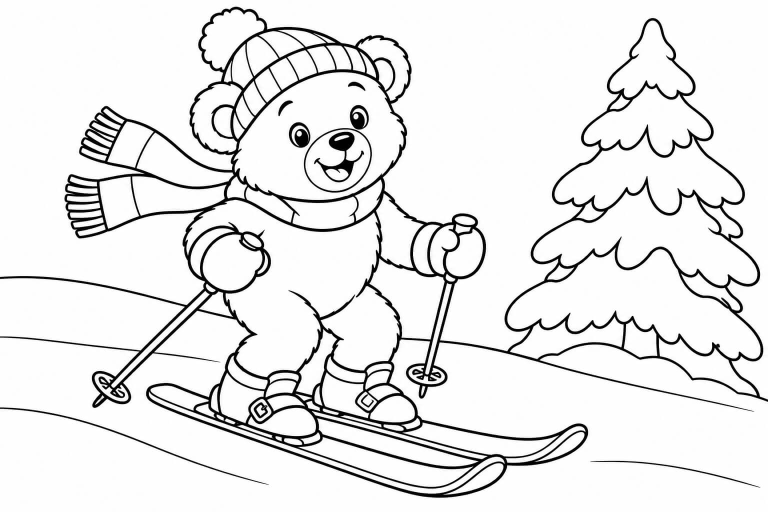 Baer auf der skipiste ausmalbild zum Ausmalen