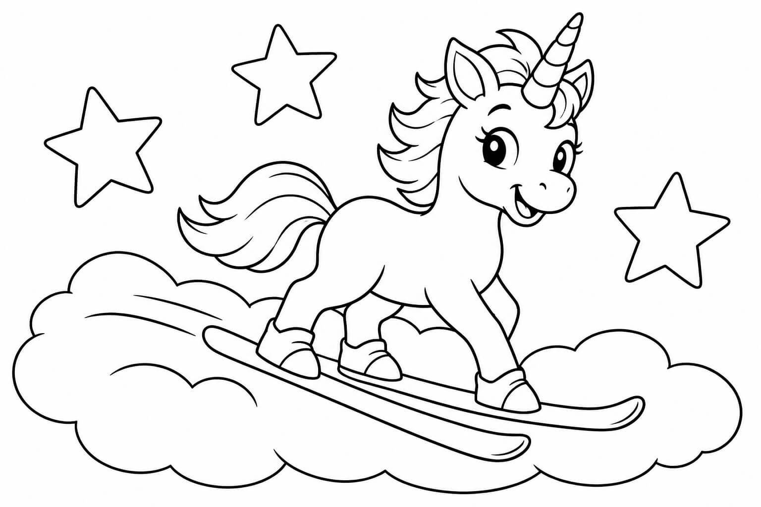 Einhorn auf skiern ausmalbild zum Ausmalen