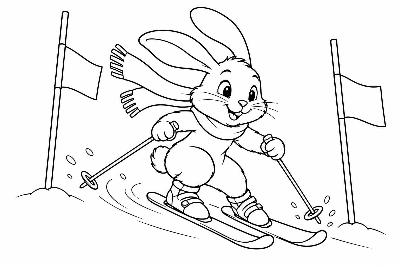 Hase beim skirennen ausmalbild zum Ausmalen