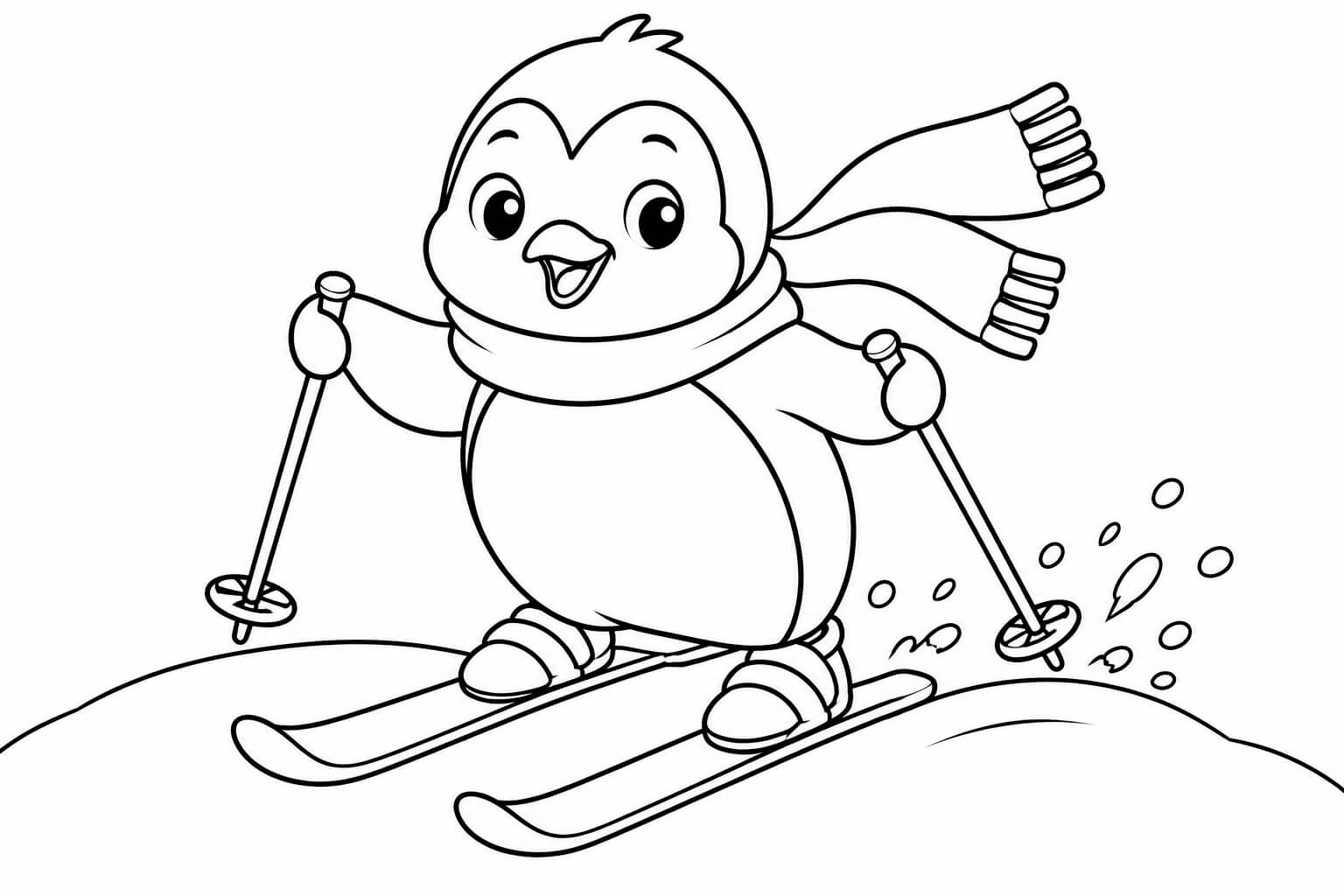 Pinguin auf skiern ausmalbild zum Ausmalen