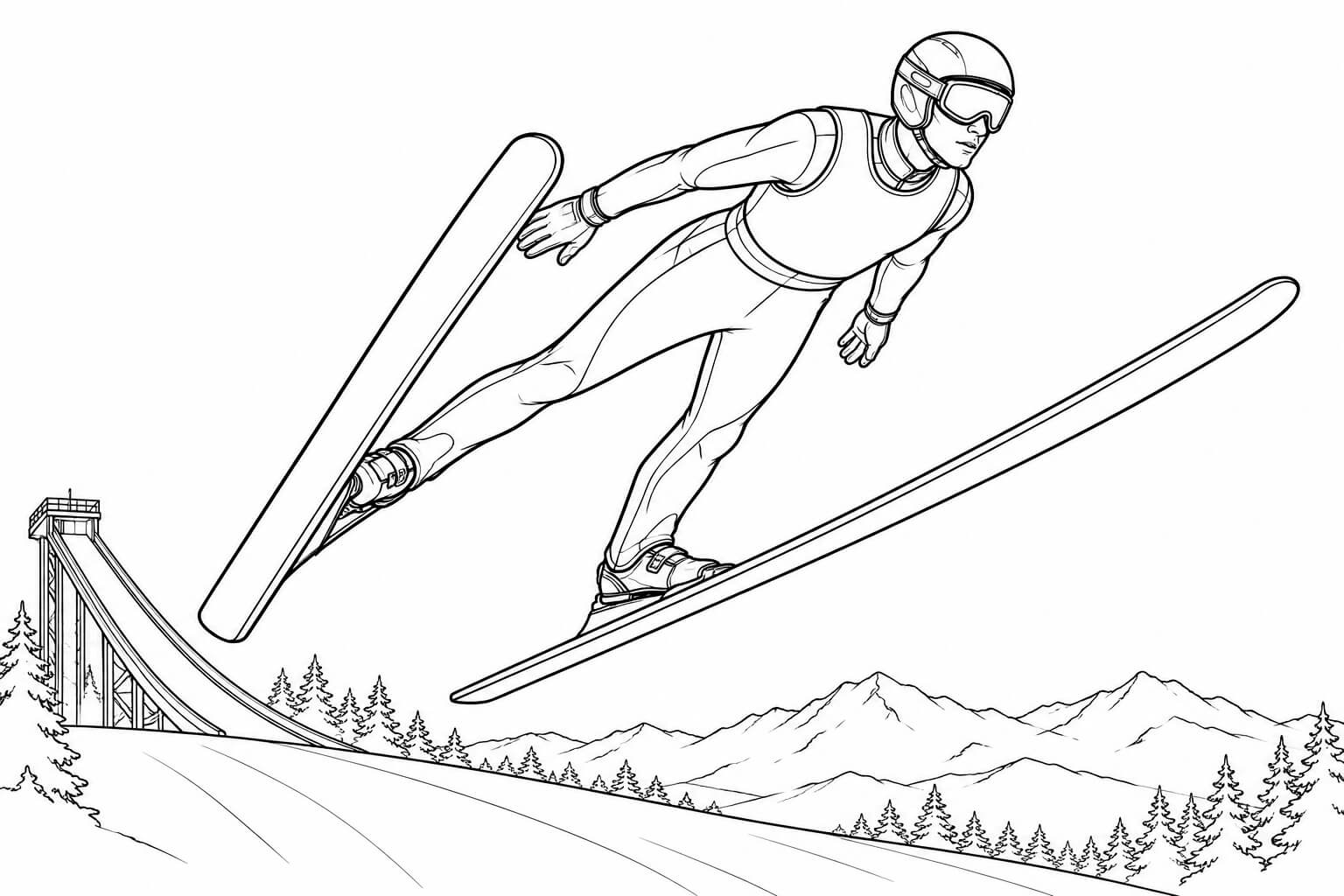 Realistischer skispringer ausmalbild zum Ausmalen