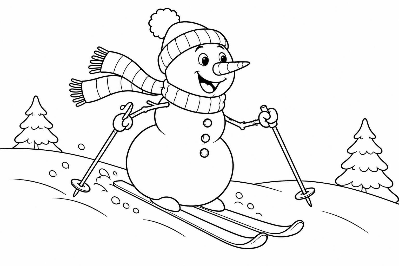 Schneemann beim skifahren ausmalbild zum Ausmalen