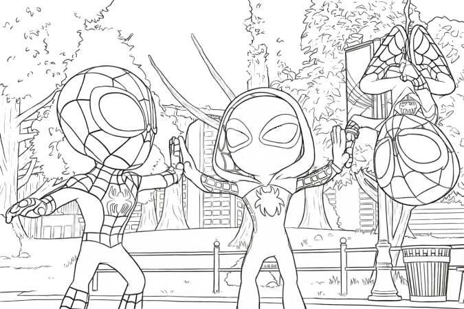 Spidey und freunde im park ausmalbild zum Ausmalen