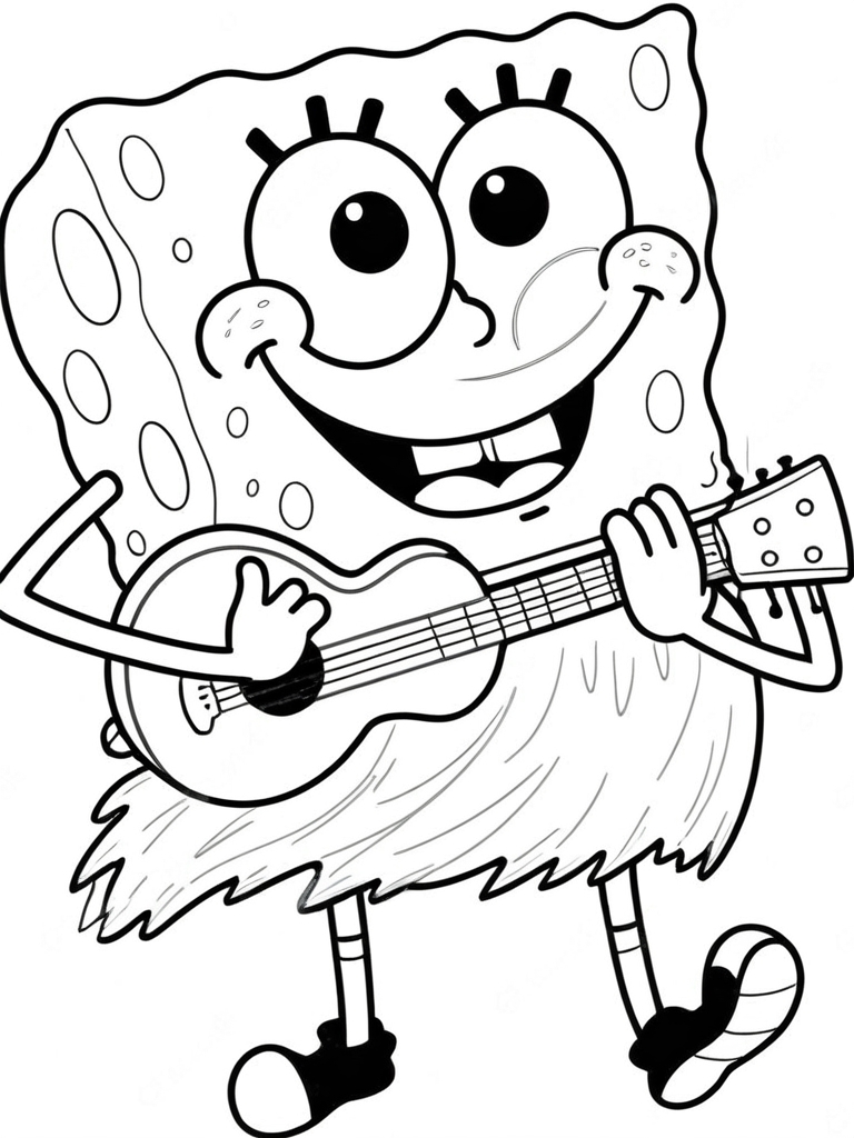 Spongebob spielt gitarre ausmalbild zum Ausmalen