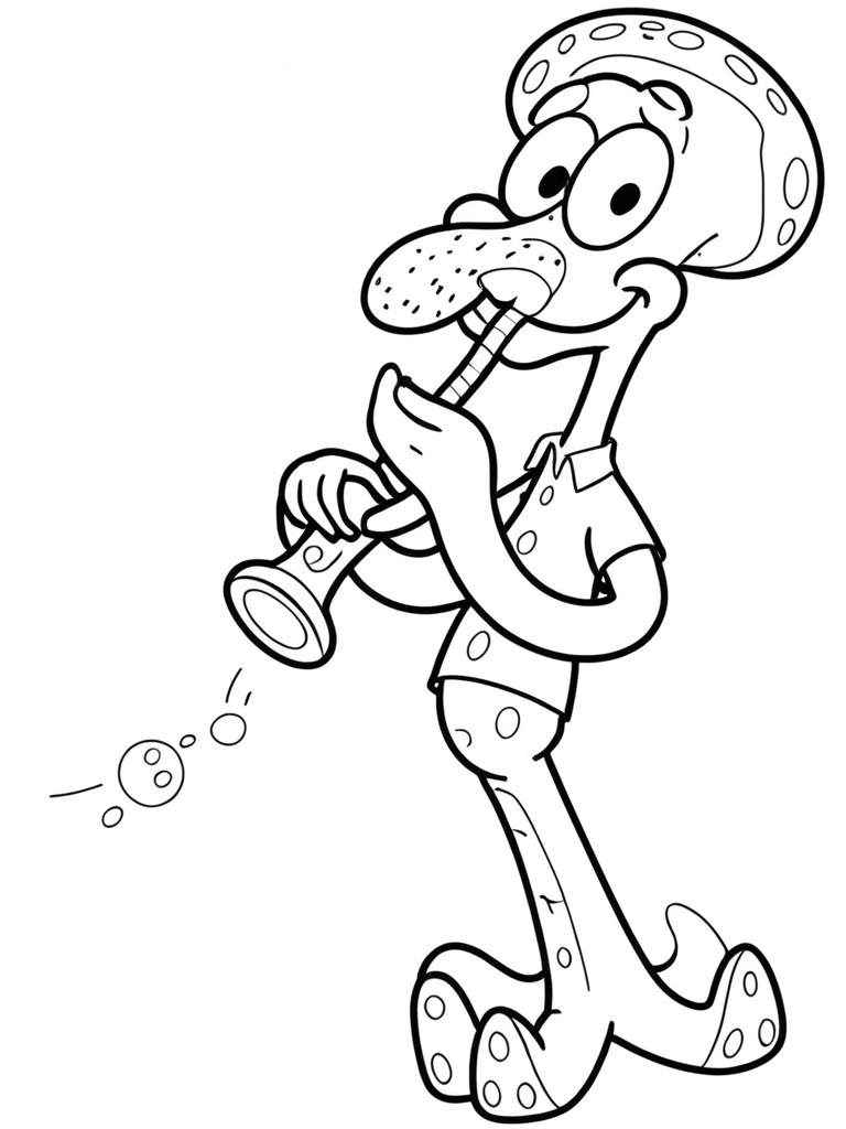 Thaddaeus spielt trompete ausmalbild zum Ausmalen