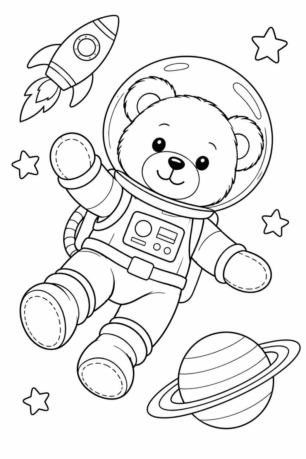 Teddybaer als astronaut ausmalbild zum Ausmalen