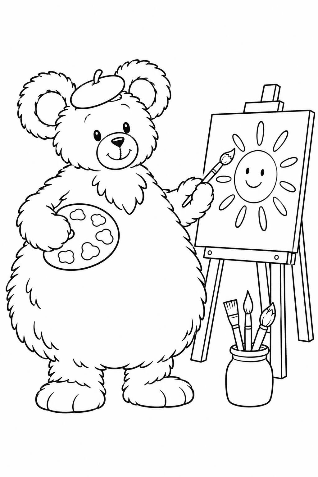 Teddybaer als maler ausmalbild zum Ausmalen