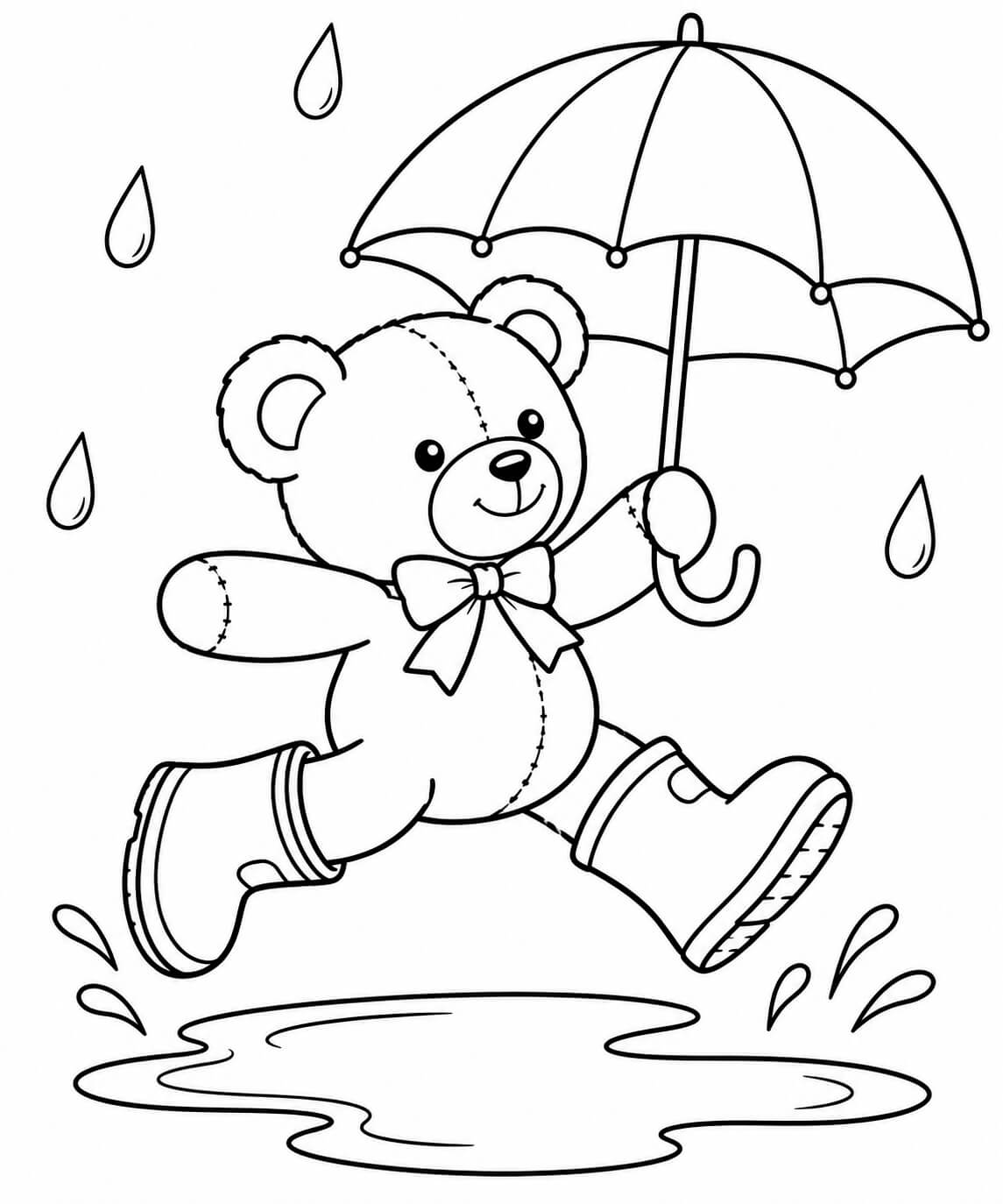 Teddybaer im regen ausmalbild zum Ausmalen