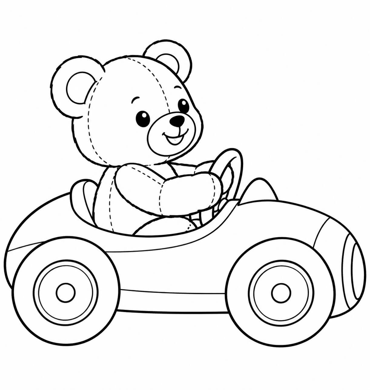 Teddybaer im rennwagen ausmalbild zum Ausmalen