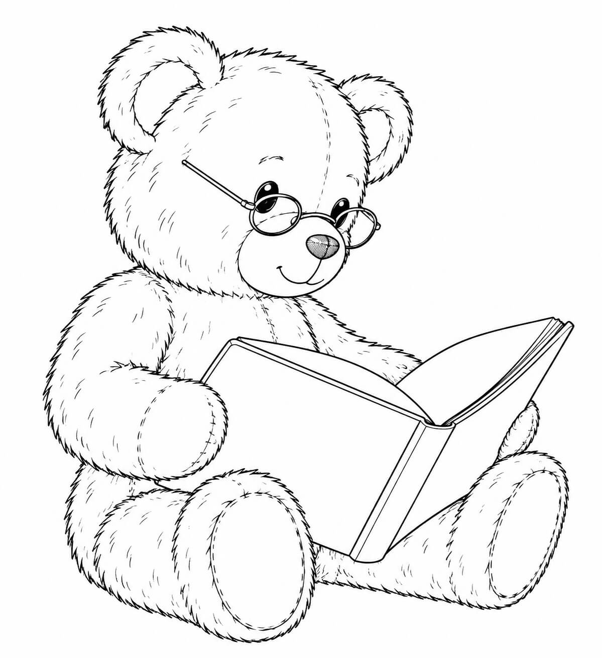 Teddybaer realistisch mit buch ausmalbild zum Ausmalen