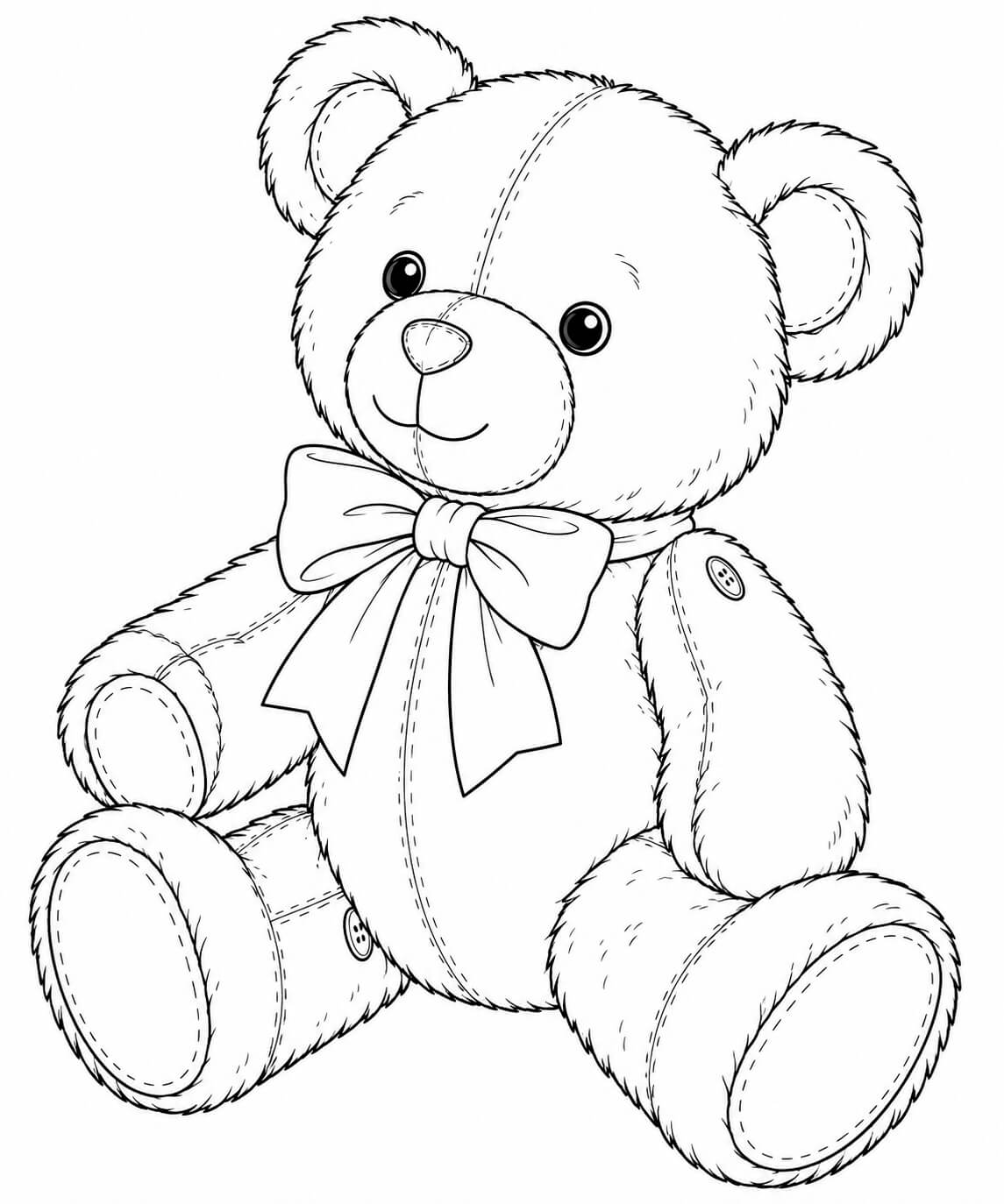 Teddybaer realistisch mit schleife ausmalbild zum Ausmalen