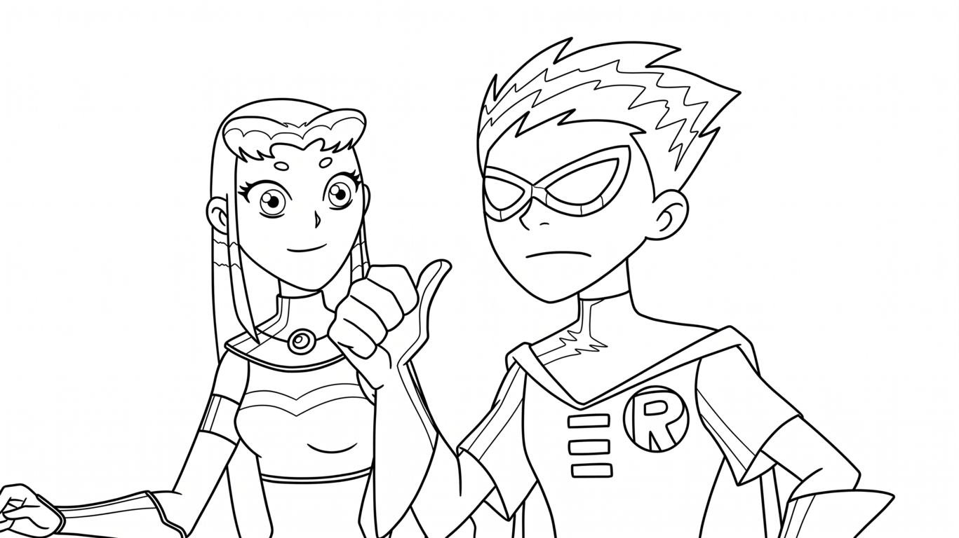 Robin und starfire teen titans ausmalbild zum Ausmalen