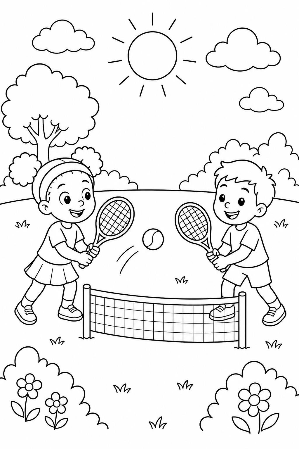 Kinder spielen tennis ausmalbild zum Ausmalen