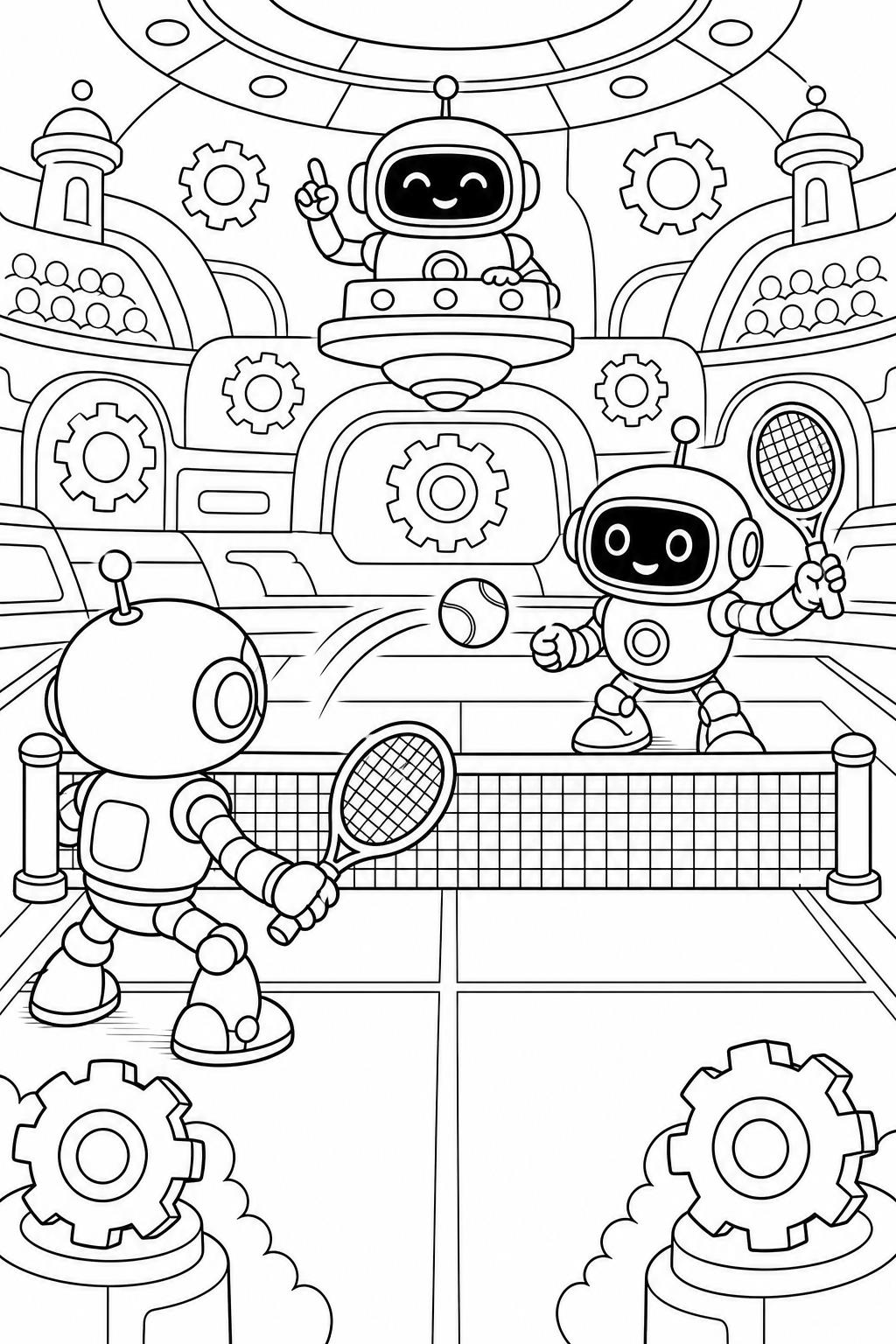 Roboter tennisturnier ausmalbild zum Ausmalen