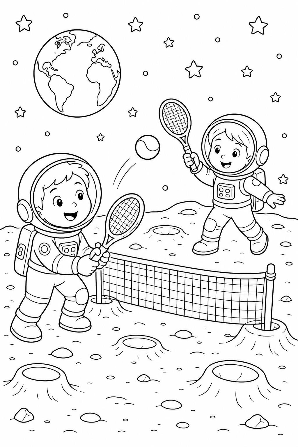 Tennis auf dem mond ausmalbild zum Ausmalen