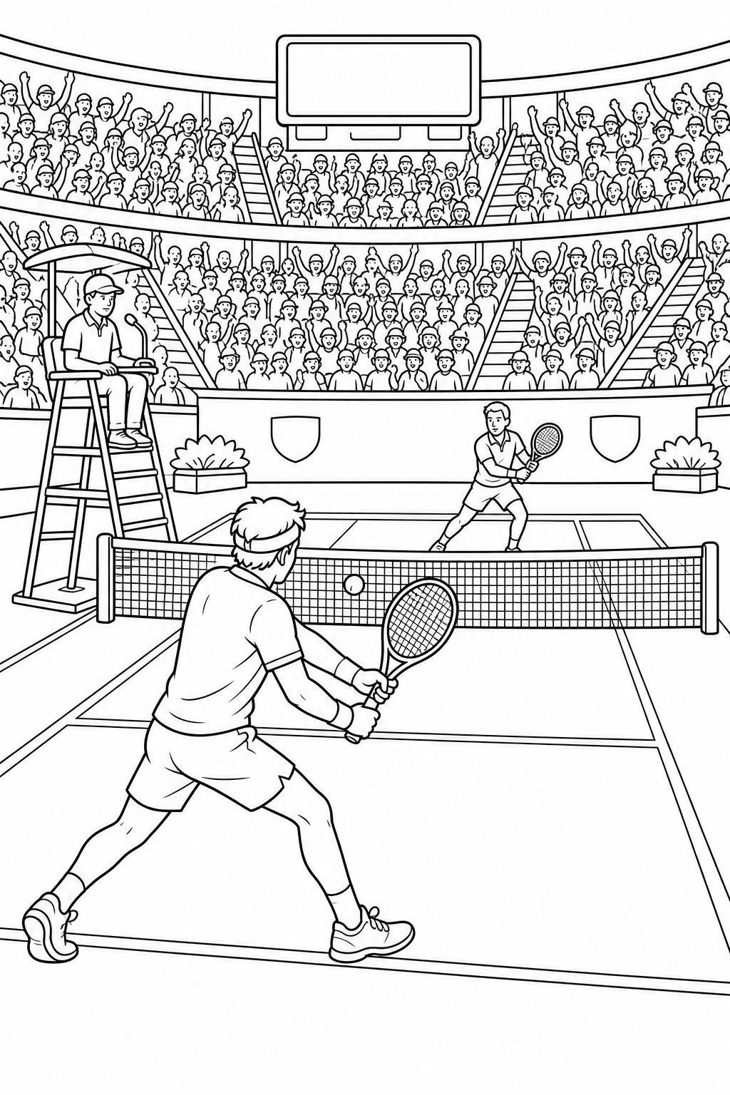 Tennisspiel im stadion ausmalbild zum Ausmalen