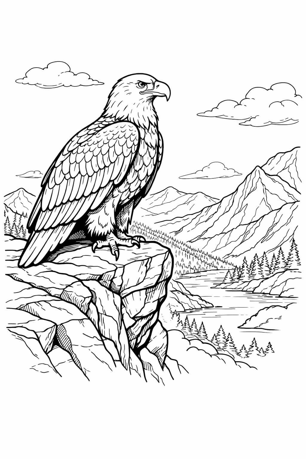 Adler auf bergklippe ausmalbild zum Ausmalen