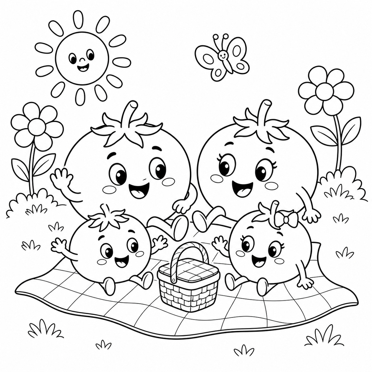 Lustige tomatenfamilie ausmalbild zum Ausmalen