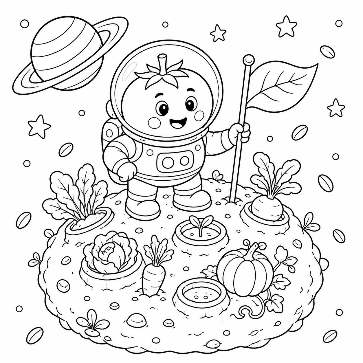 Tomaten astronaut im gemueseweltall ausmalbild zum Ausmalen