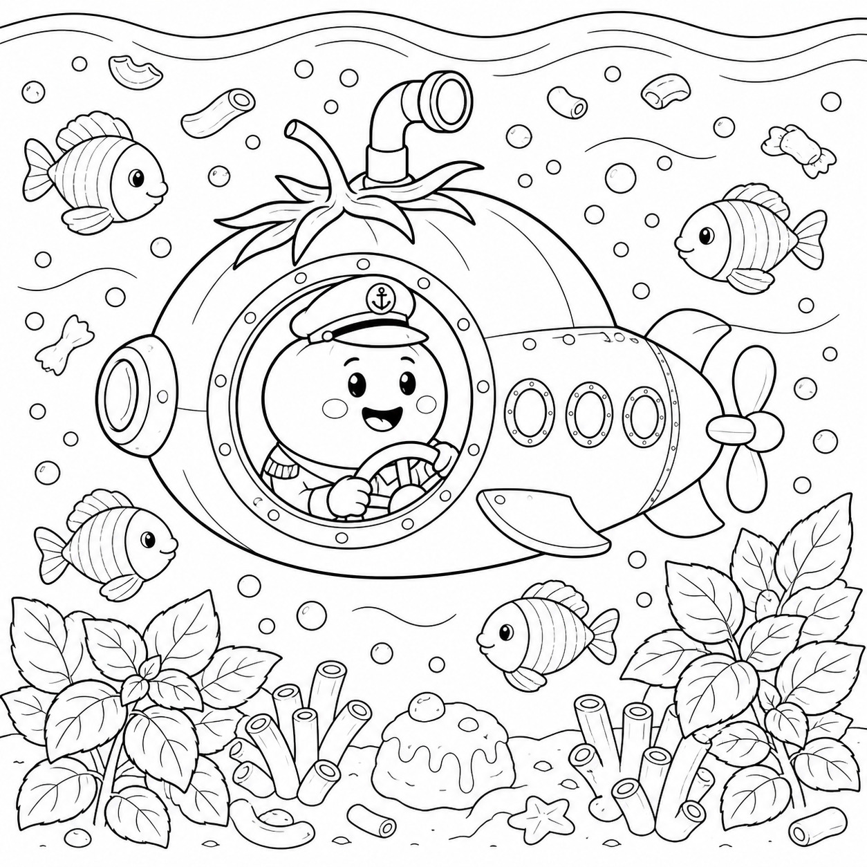 Tomaten u boot im suppenmeer ausmalbild zum Ausmalen