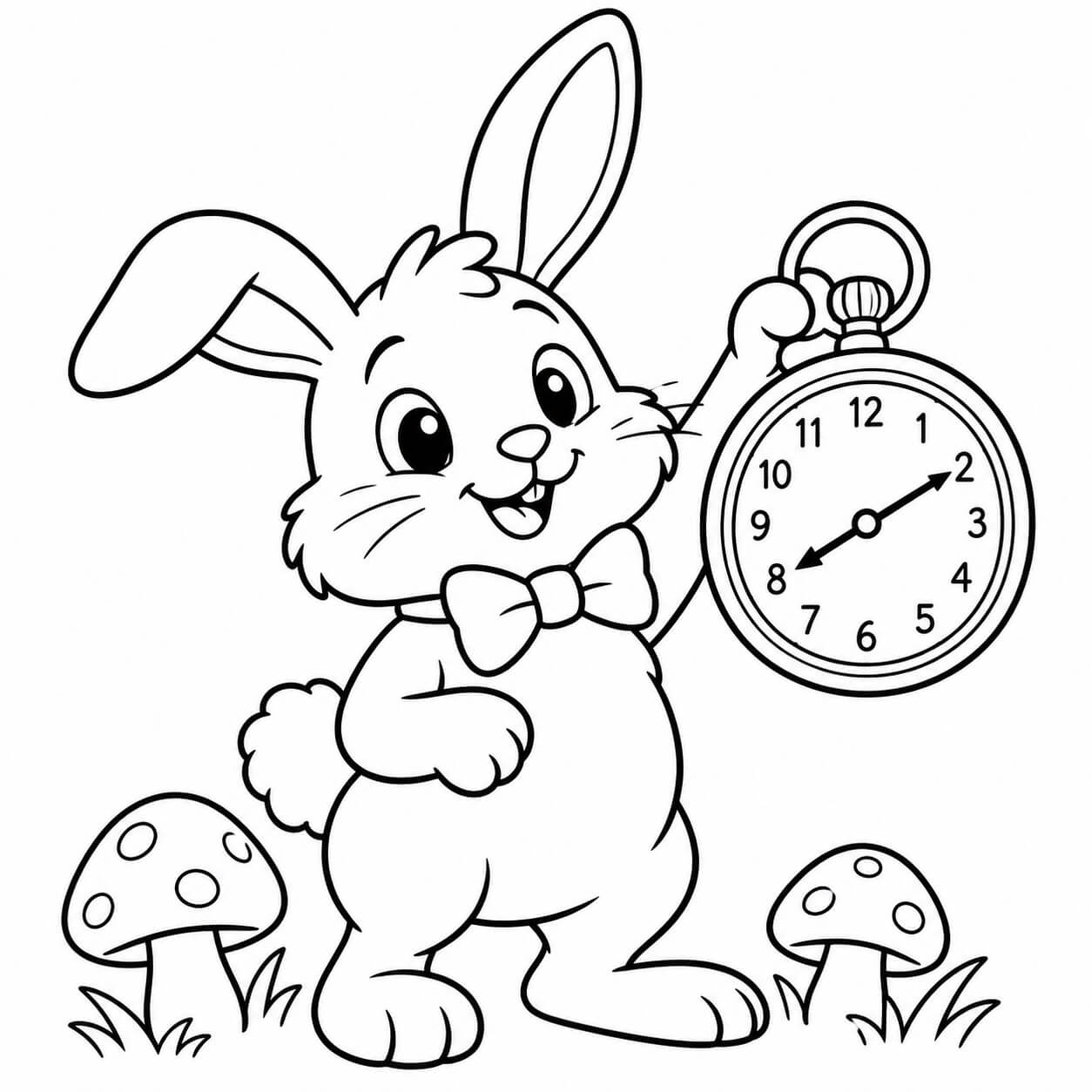 Hase mit uhr ausmalbild zum Ausmalen