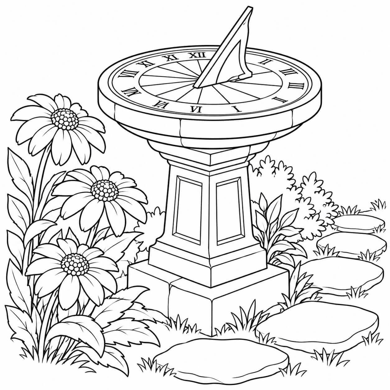 Sonnenuhr im garten ausmalbild zum Ausmalen