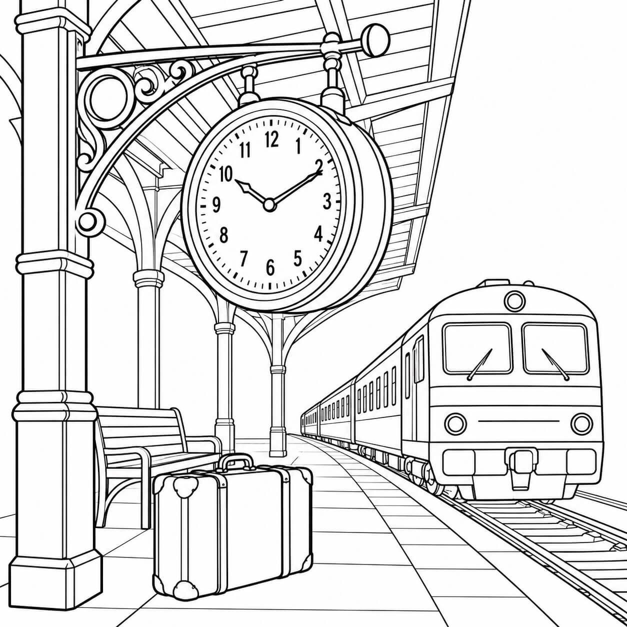 Uhr am bahnhof ausmalbild zum Ausmalen