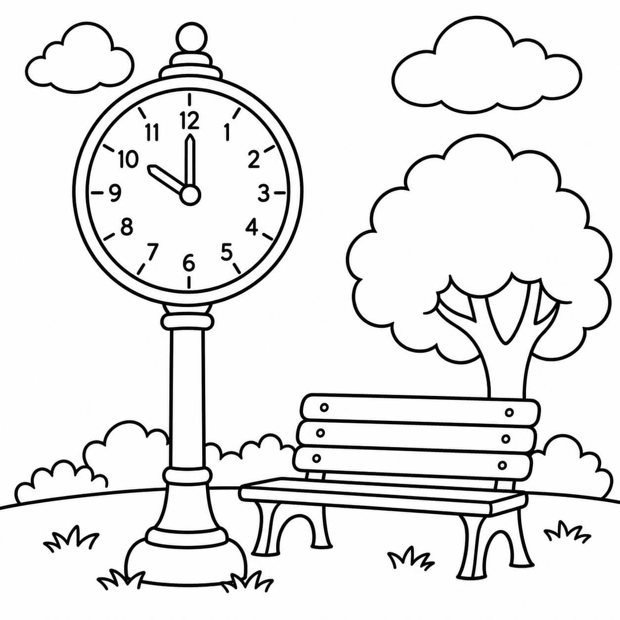 Uhr im park ausmalbild zum Ausmalen