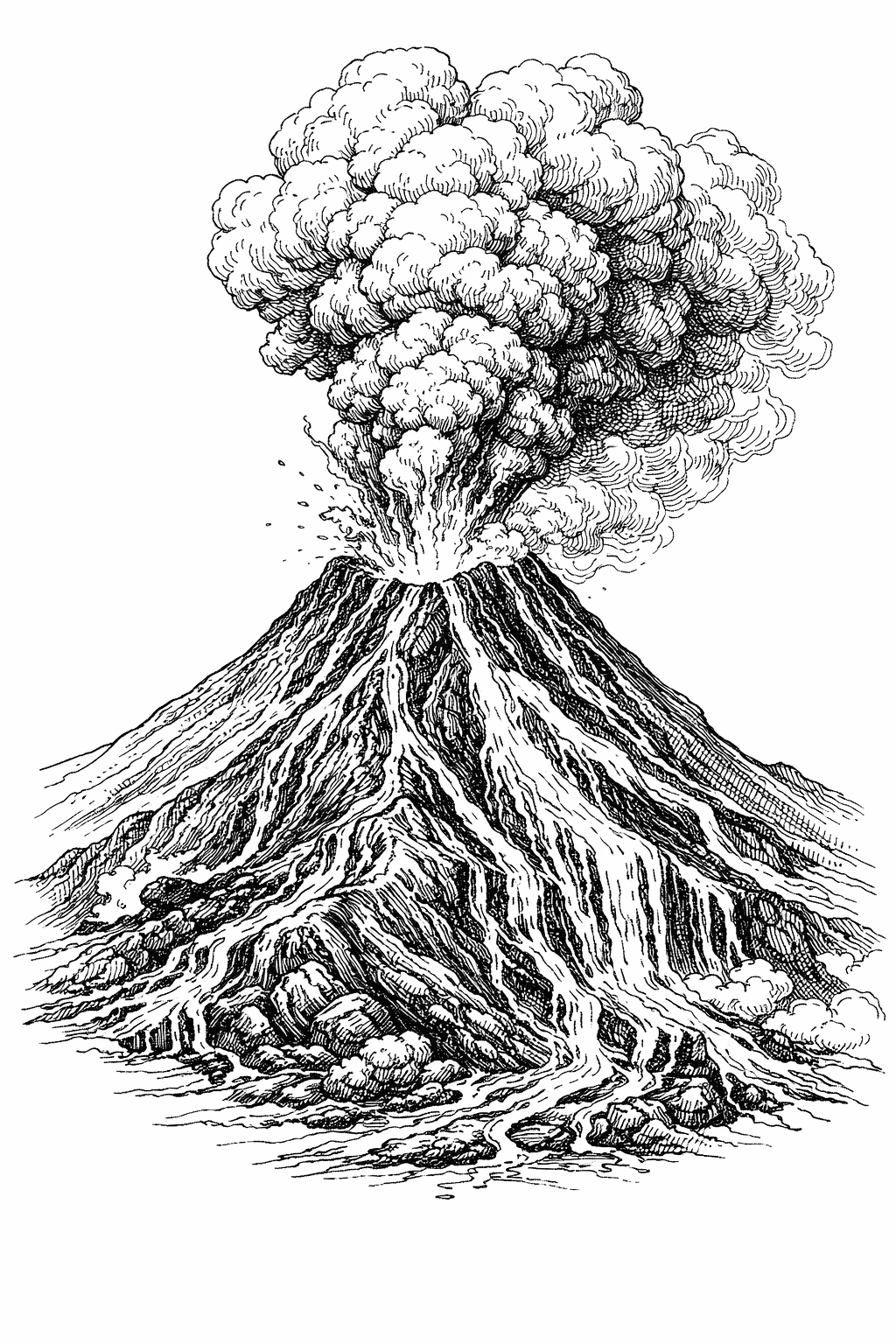Vulkan im ausbruch ausmalbild zum Ausmalen