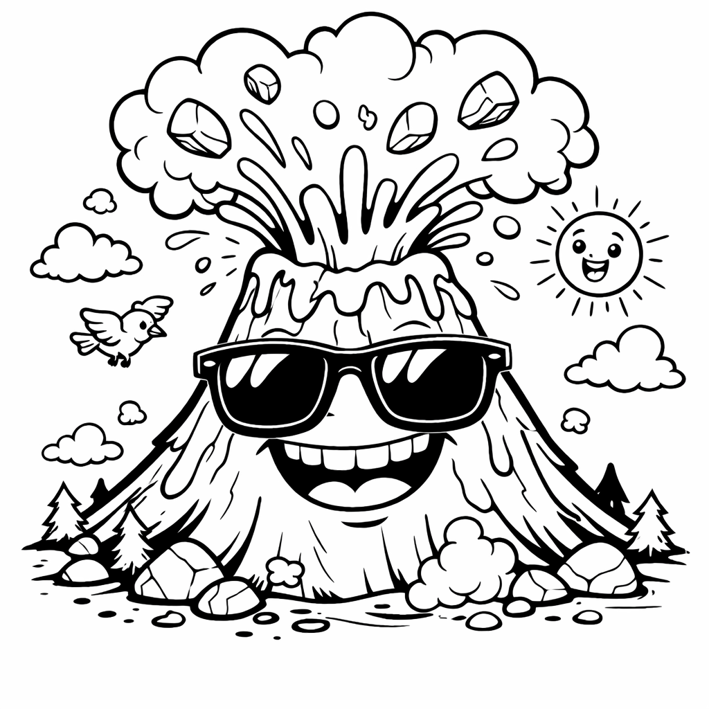 Vulkan mit brille ausmalbild zum Ausmalen