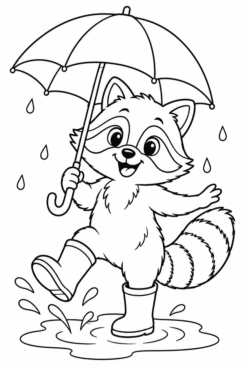 Waschbaer mit regenschirm ausmalbild zum Ausmalen