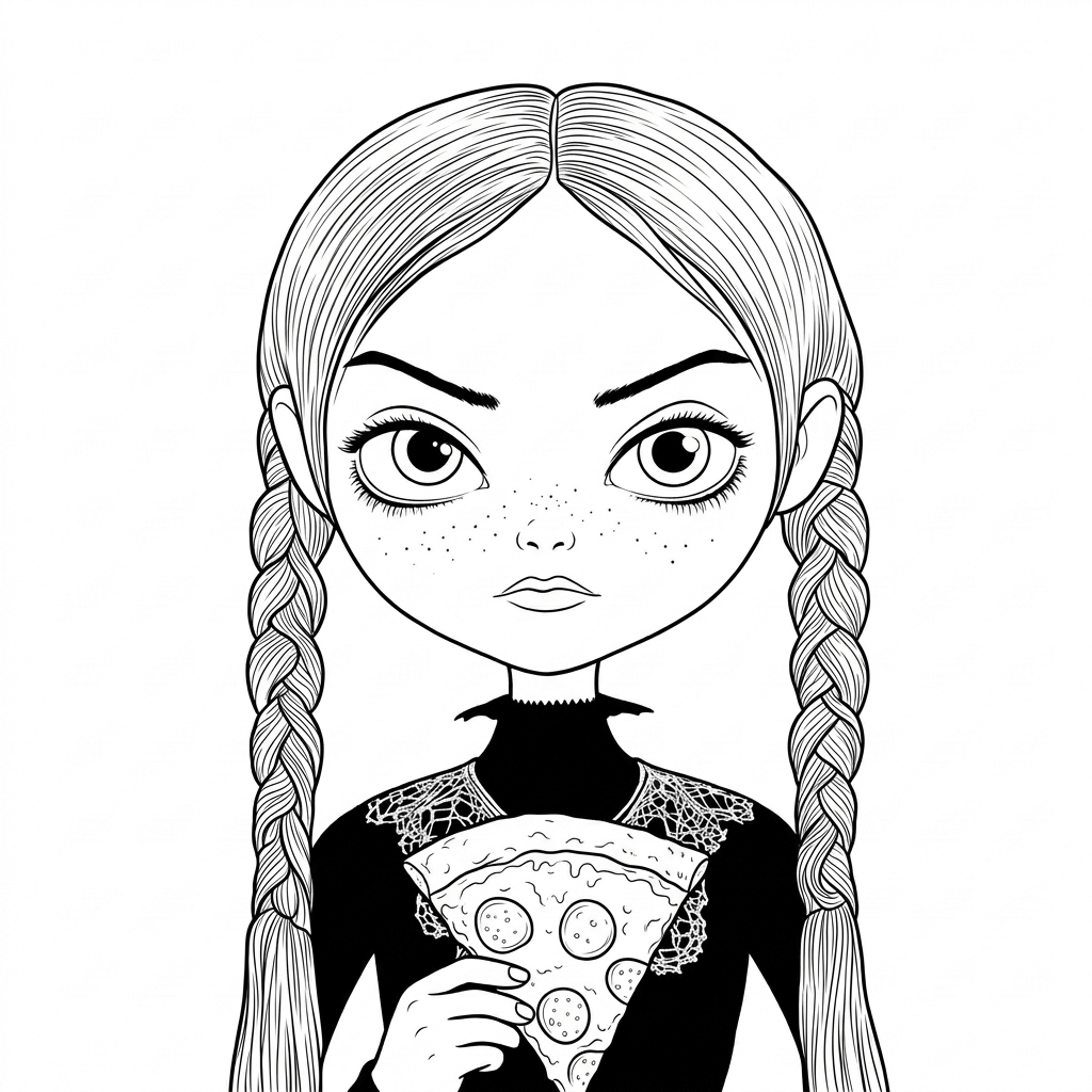 Wednesday isst pizza ausmalbild zum Ausmalen