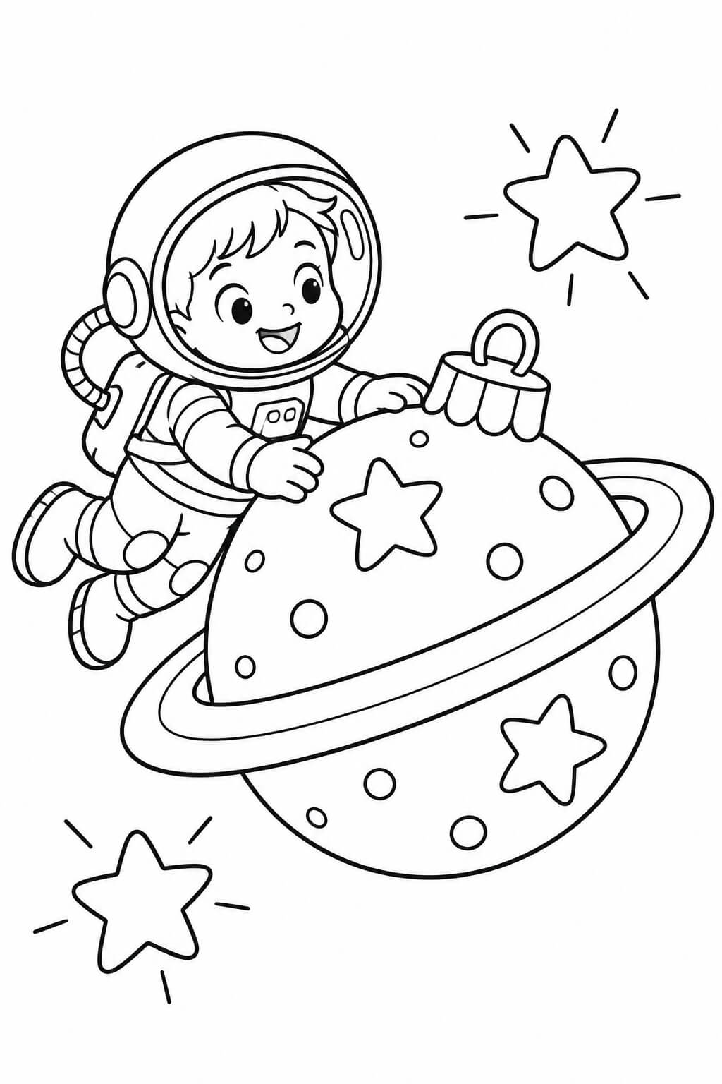 Astronaut mit weihnachtskugel ausmalbild zum Ausmalen