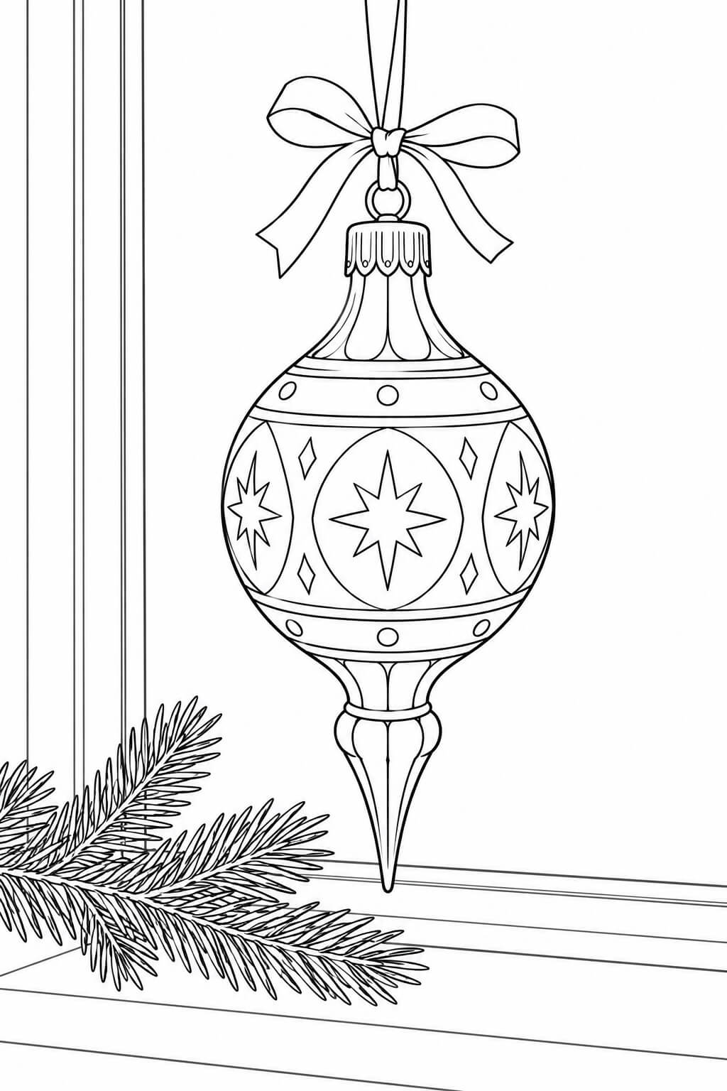 Weihnachtskugel am fenster realistisch ausmalbild zum Ausmalen
