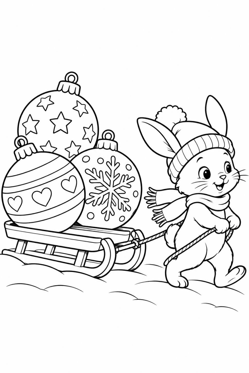 Weihnachtskugeln auf dem schlitten ausmalbild zum Ausmalen