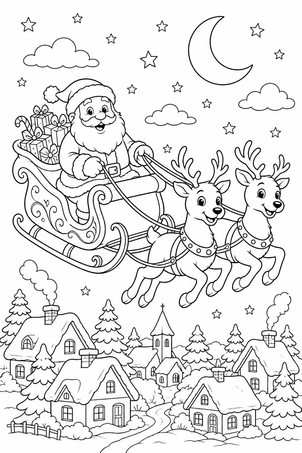 Weihnachtsmann im schlitten ausmalbild zum Ausmalen