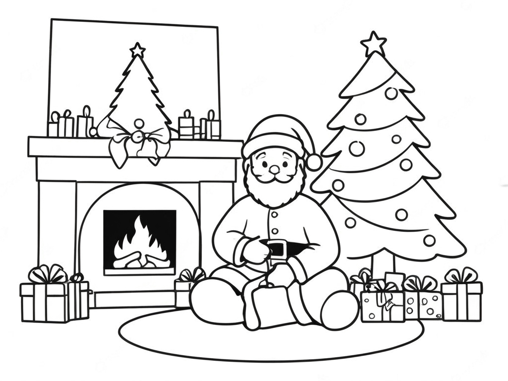 Weihnachtsmann zu hause ausmalbild zum Ausmalen