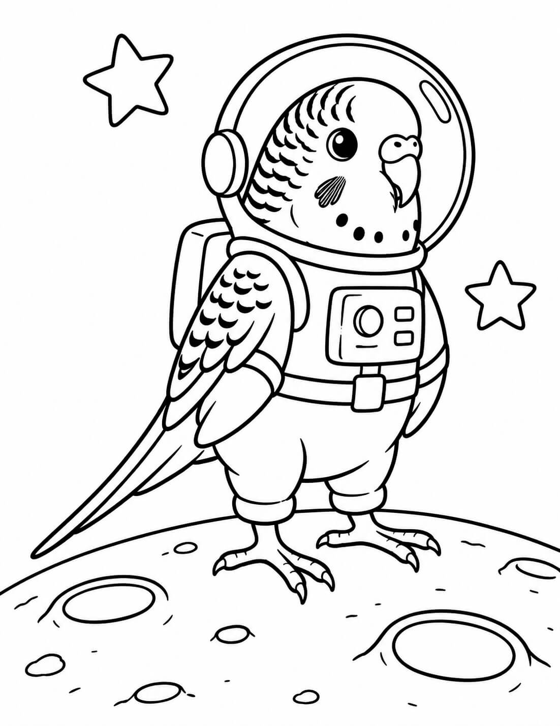 Wellensittich als astronaut ausmalbild zum Ausmalen