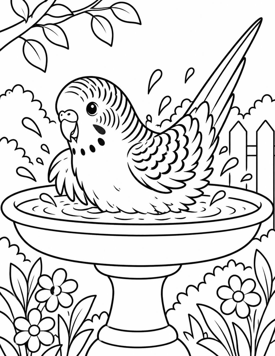 Wellensittich badet ausmalbild zum Ausmalen