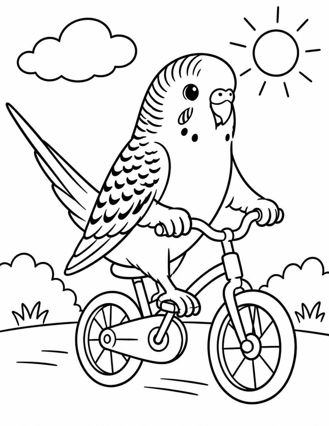 Wellensittich faehrt fahrrad ausmalbild zum Ausmalen