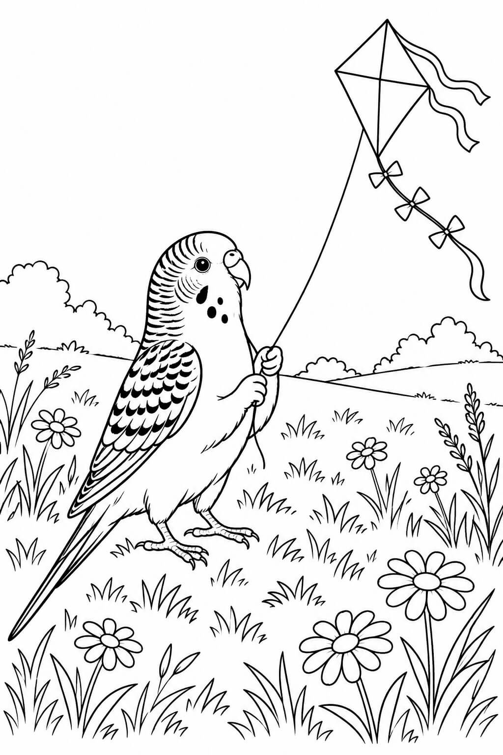 Wellensittich mit drachen ausmalbild zum Ausmalen