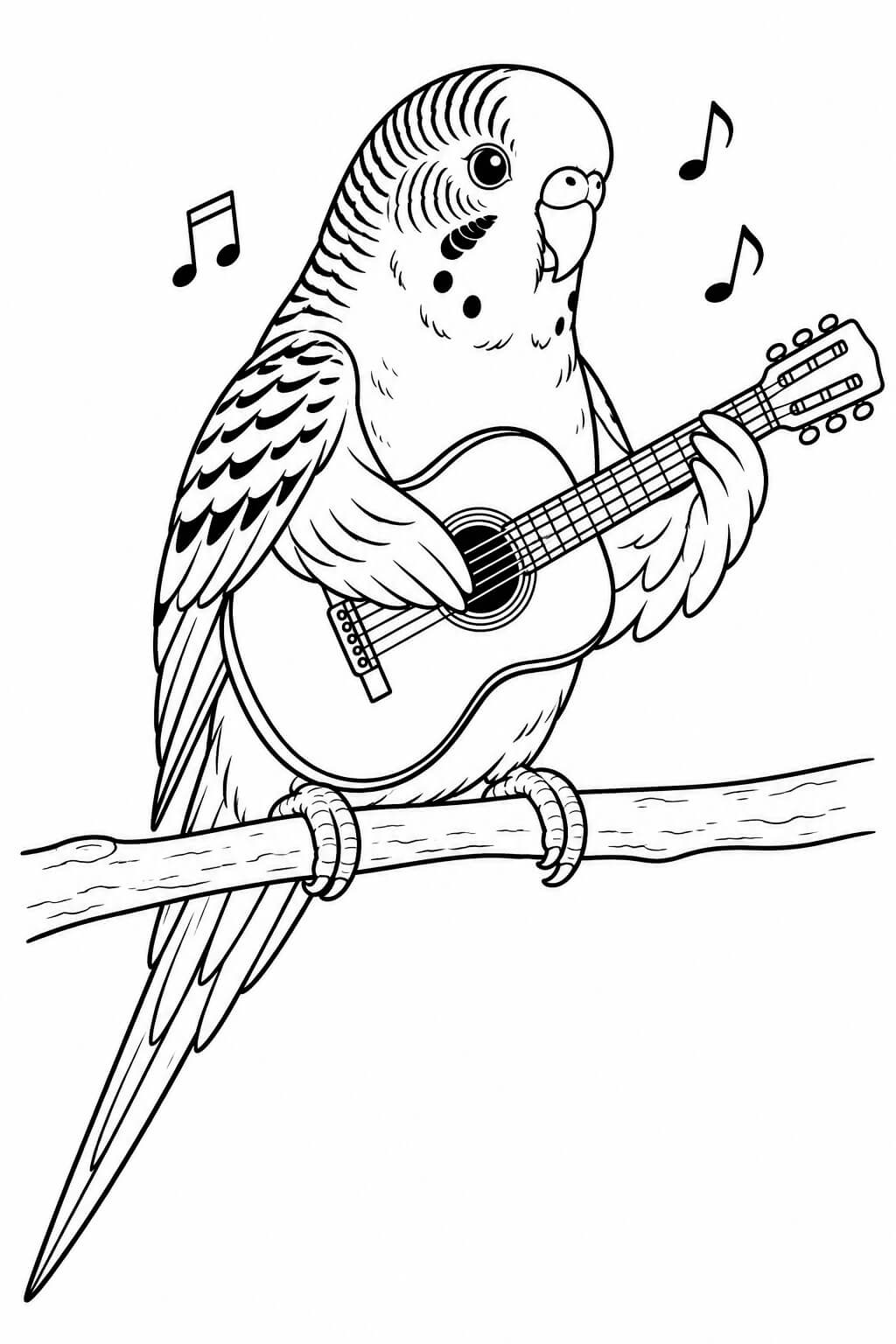 Wellensittich spielt gitarre ausmalbild zum Ausmalen