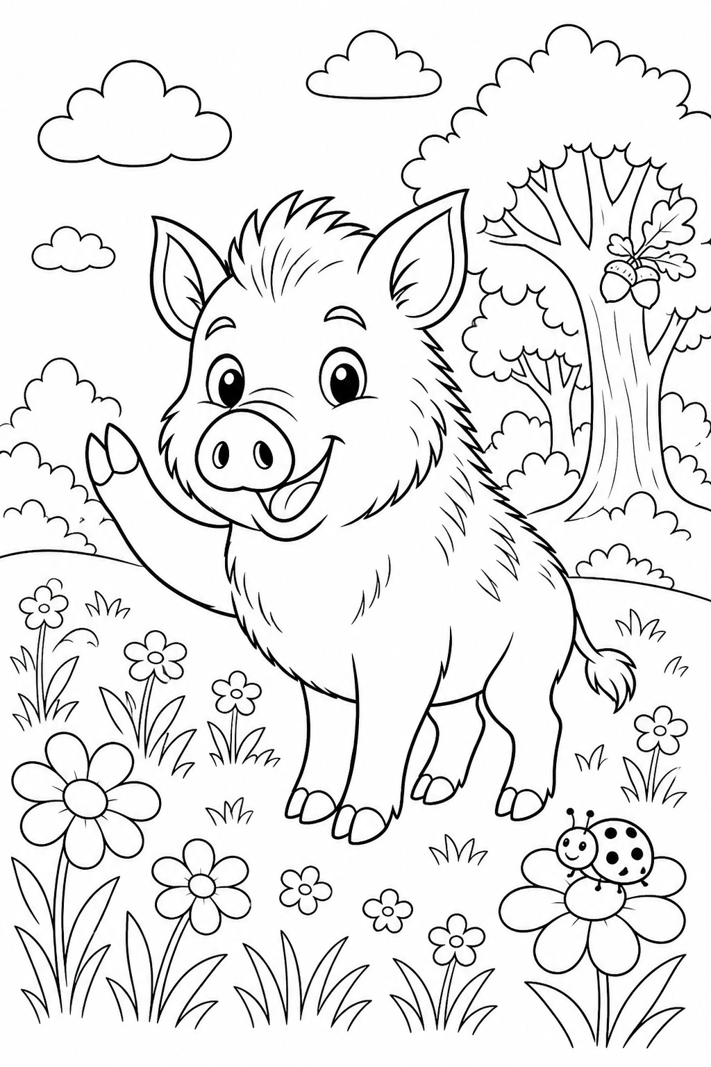 Niedliches wildschwein ausmalbild zum Ausmalen