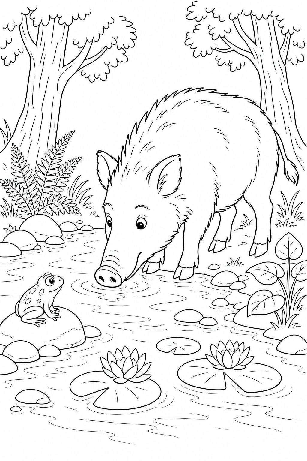 Wildschwein am bach ausmalbild zum Ausmalen