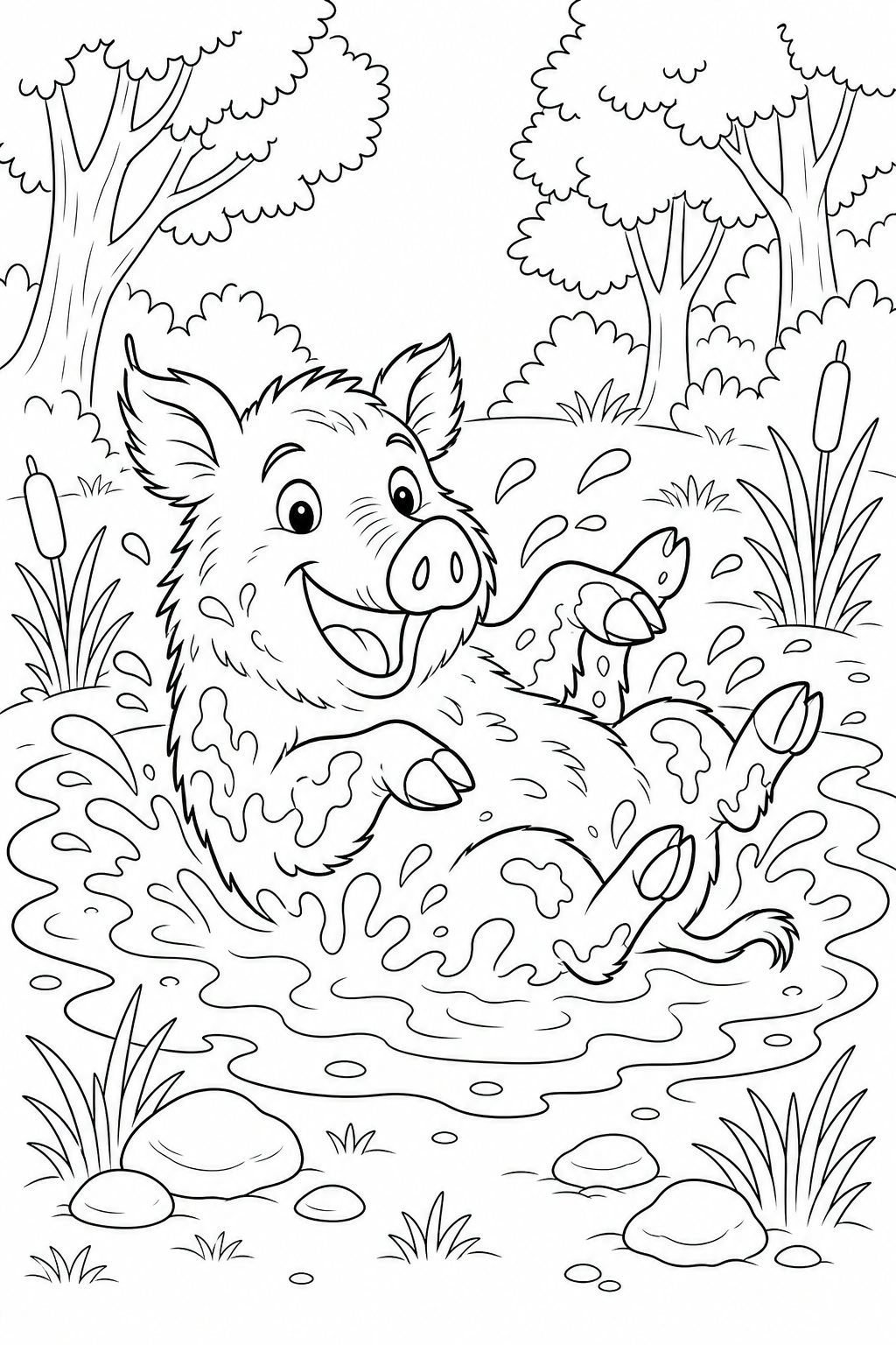 Wildschwein im schlamm ausmalbild zum Ausmalen
