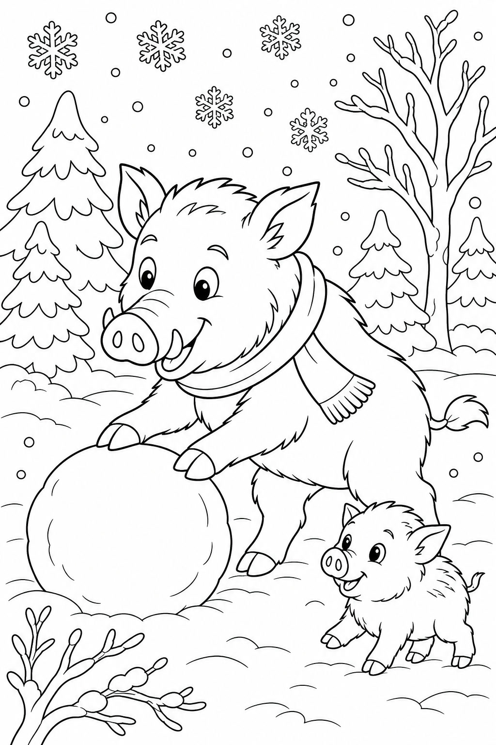 Wildschwein im winter ausmalbild zum Ausmalen