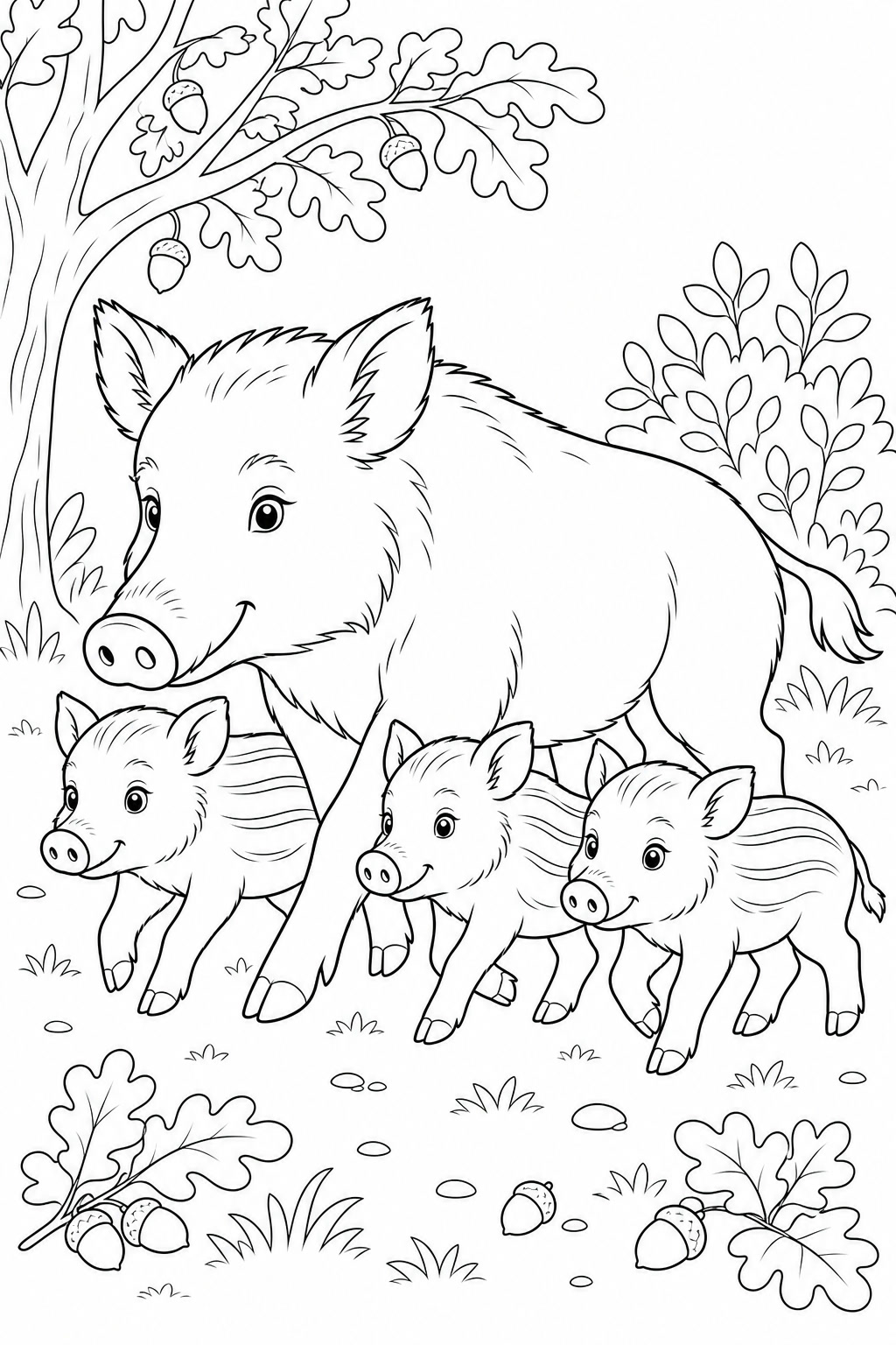 Wildschweinfamilie ausmalbild zum Ausmalen