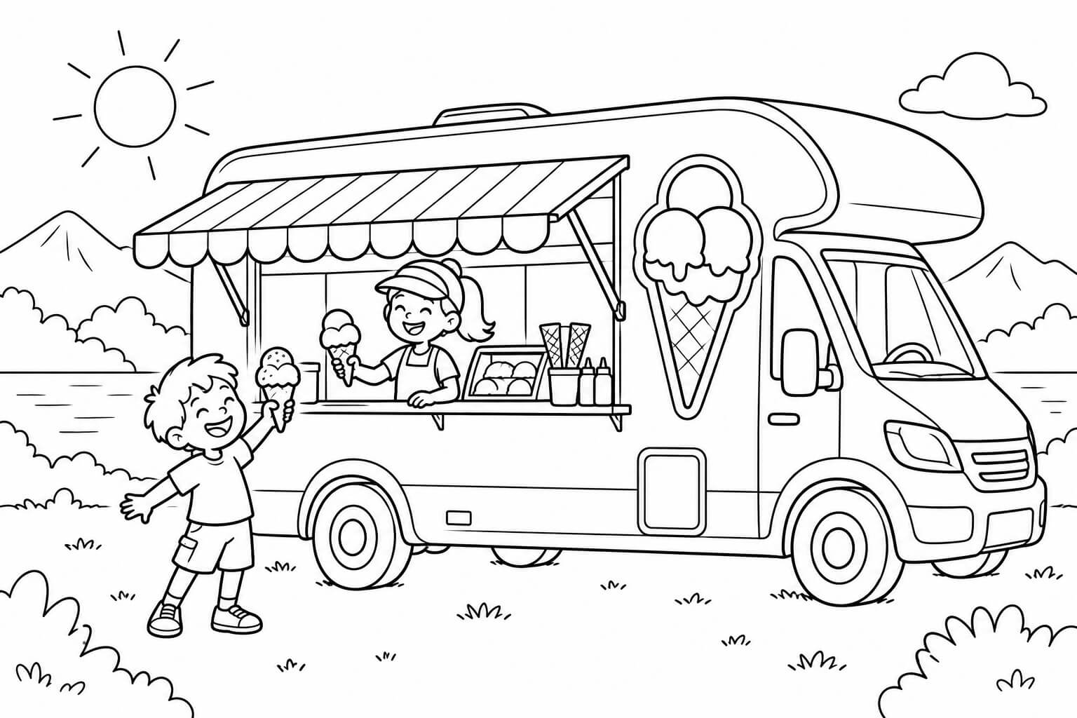 Wohnmobil als eiswagen ausmalbild zum Ausmalen