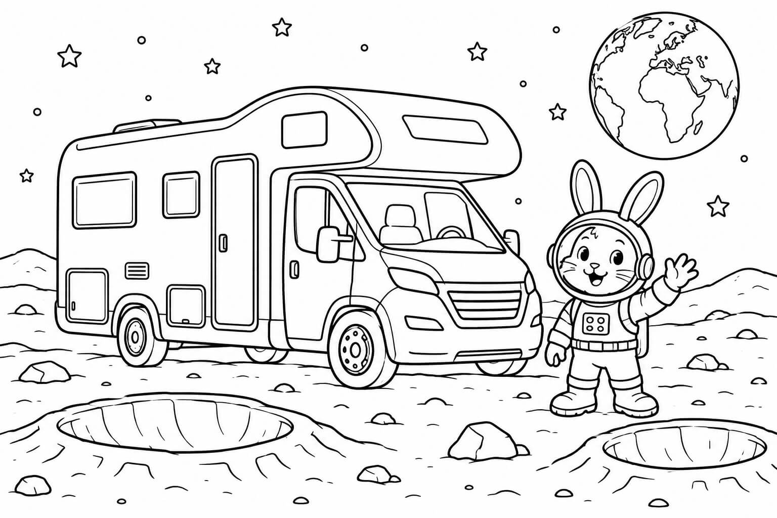 Wohnmobil auf dem mond ausmalbild zum Ausmalen