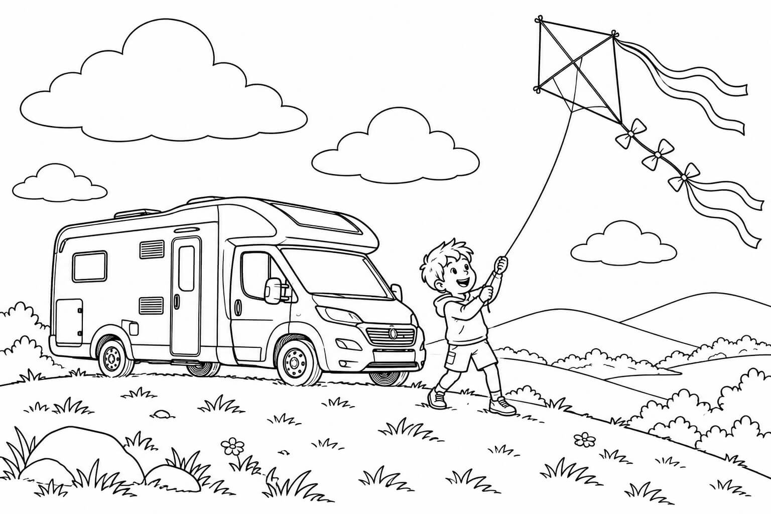 Wohnmobil beim drachensteigen ausmalbild zum Ausmalen
